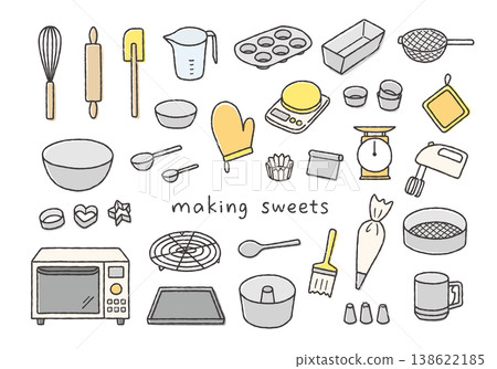 A set of hand-drawn illustrations of baking tools. A set of hand-drawn illustrations of baking tools. 138622185