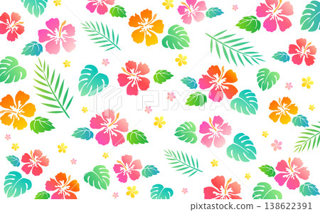 Simple hibiscus colorful silhouette pattern background_horizontal 138622391