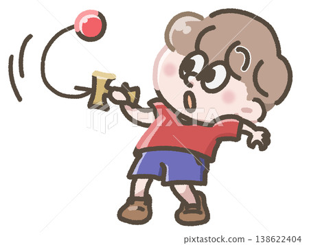 Illustration of a child playing kendama 138622404