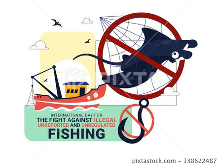 International Day For The Fight Against Illegal, Unreported, and Unregulated Fishing Illustration with Anti Fishing Ban Symbol Marine Protection International Day For The Fight Against Illegal, Unreported, and Unregulated Fishing Illustration with Anti Fishing Ban Symbol Marine Protection 138622487