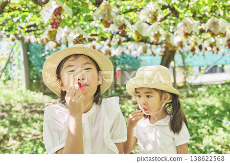 Sisters eating grapes Sisters eating grapes 138622568