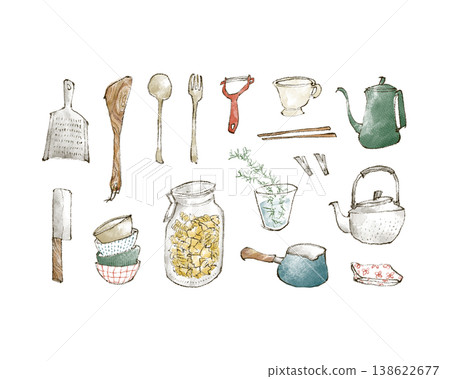 可愛的廚房用具插圖 138622677