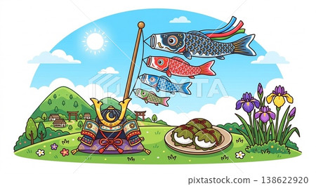 Carp streamers, Tango no Sekku (Boys' Festival), Children's Day, cute illustrations 138622920