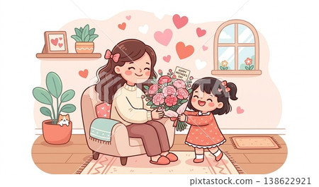 母親節康乃馨禮物，附可愛插圖 138622921
