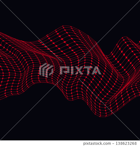 Red 3d wireframe wave background with digital mesh grid and interconnected nodes on black for technology and big data concepts Red 3d wireframe wave background with digital mesh grid and interconnected nodes on black for technology and big data concepts 138623268