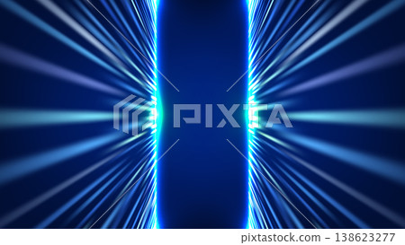 Blue light rays bursting from dark high speed motion abstract background for technology and futuristic digital design projects with neon cyan glow effect Blue light rays bursting from dark high speed motion abstract background for technology and futuristic digital design projects with neon cyan glow effect 138623277