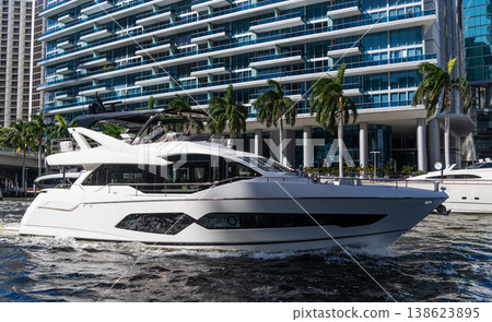 Miami, Florida, USA - November 03, 2024: Summer vacation. Yacht at sea. Motorboat yacht sailing at sea. Motorboat. Luxury boat motor yacht at sea. Yachting boat tourism. Luxury lifestyle in USA Miami, Florida, USA - November 03, 2024: Summer vacation. Yacht at sea. Motorboat yacht sailing at sea. Motorboat. Luxury boat motor yacht at sea. Yachting boat tourism. Luxury lifestyle in USA 138623895