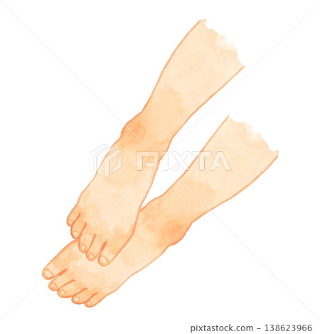 Hand-drawn watercolor illustration of a young person's bare feet (human body parts). Hand-drawn watercolor illustration of a young person's bare feet (human body parts). 138623966