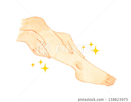 Beautiful legs (barefoot) and hands of a young woman - Hand-drawn watercolor illustration of human body parts. Beautiful legs (barefoot) and hands of a young woman - Hand-drawn watercolor illustration of human body parts. 138623973