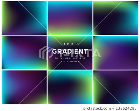 Collection of dark aurora and deep ocean mesh gradients. Abstract turquoise, purple and green backgrounds for digital night, cosmic and futuristic designs. Blurred textures, vector illustration. Collection of dark aurora and deep ocean mesh gradients. Abstract turquoise, purple and green backgrounds for digital night, cosmic and futuristic designs. Blurred textures, vector illustration. 138624285