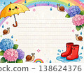 Stationery featuring hydrangeas, rainbows, the rainy season, snails, umbrellas, and rain boots. 138624376