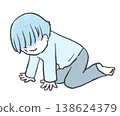 An illustration of a person sitting down because they are feeling unwell. 138624379