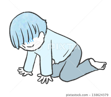 An illustration of a person sitting down because they are feeling unwell. 138624379