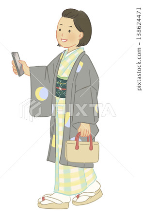 一個穿著和服的女人的插圖 一個穿著和服的女人的插圖 138624471