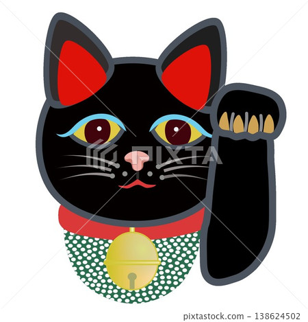 一隻黑色招手貓的臉部插圖 138624502
