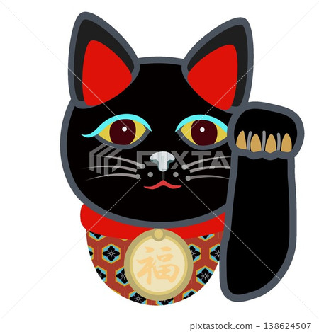 一隻黑色招手貓的臉部插圖 一隻黑色招手貓的臉部插圖 138624507