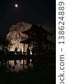 春日里，月光灑在垂枝櫻花樹上，一座寺廟靜靜佇立。 138624889