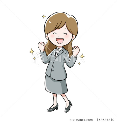 一位女商人以全身揮拳慶祝她的目標達成。 一位女商人以全身揮拳慶祝她的目標達成。 138625210