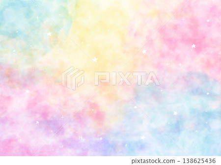 Watercolor-style pastel rainbow background texture with star glitter illustration 138625436