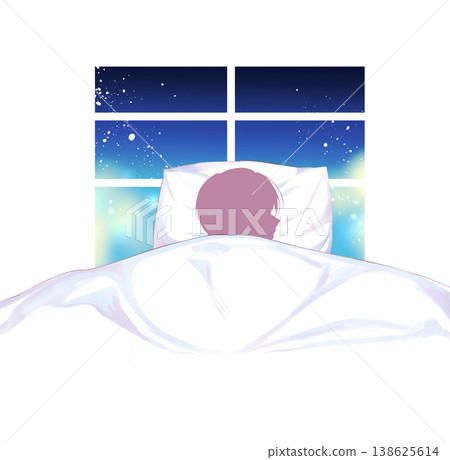 一個男人獨自睡在床上;剪影;窗戶。 一個男人獨自睡在床上;剪影;窗戶。 138625614