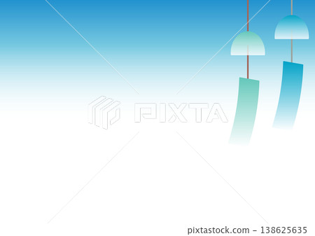 A summery background featuring wind chimes that herald the arrival of summer, swaying against a blue sky. 138625635