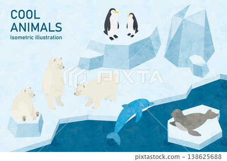 北極熊和企鵝(北極動物)在冰雪和海洋景觀中的等距插圖。 北極熊和企鵝(北極動物)在冰雪和海洋景觀中的等距插圖。 138625688