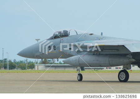 A Japan Air Self-Defense Force F-15J heading towards the runway. A Japan Air Self-Defense Force F-15J heading towards the runway. 138625698