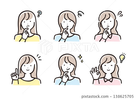 一組包含6幅女性人物插圖,採用明亮的粉紅彩色調,展現不同的臉部表情和姿勢(問答) 一組包含6幅女性人物插圖,採用明亮的粉紅彩色調,展現不同的臉部表情和姿勢(問答) 138625705