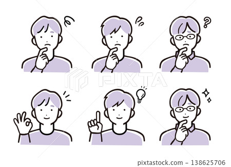 一組共6幅男性人物插圖,色彩柔和簡潔,展現了不同的面部表情和姿勢(問答) 一組共6幅男性人物插圖,色彩柔和簡潔,展現了不同的面部表情和姿勢(問答) 138625706