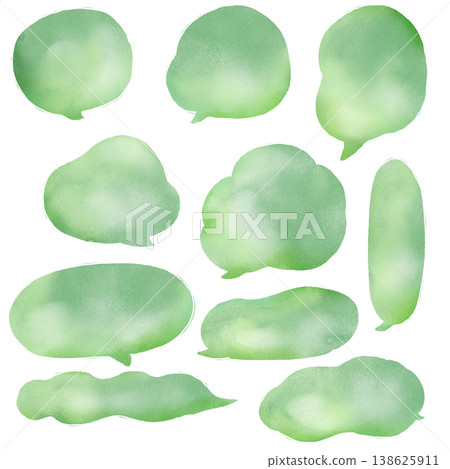 Watercolor-style soft hand-drawn speech bubble set (green, transparent PNG) - Natural message material 138625911