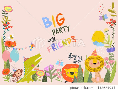 Cute Funny Animals celebrating Birthday 138625931