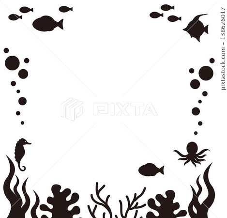 Ocean creatures silhouette frame background fish octopus seahorse coral decoration illustration material 138626017