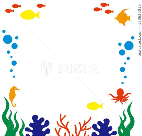 Ocean creatures silhouette frame background fish octopus seahorse coral decoration illustration material Ocean creatures silhouette frame background fish octopus seahorse coral decoration illustration material 138626019