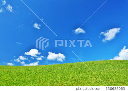 Refreshing summer blue sky and fresh green meadow landscape Refreshing summer blue sky and fresh green meadow landscape 138626063