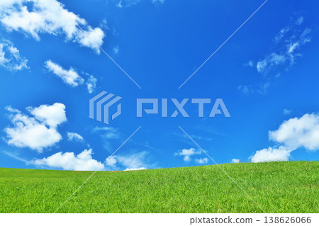 Refreshing summer blue sky and fresh green meadow landscape 138626066