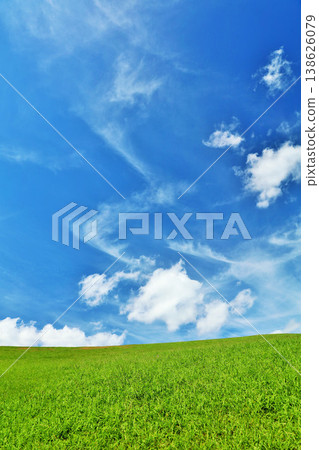 Refreshing summer blue sky and fresh green meadow landscape Refreshing summer blue sky and fresh green meadow landscape 138626079