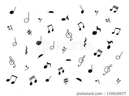 A set of simple, hand-drawn illustrations of musical symbols (black). A set of simple, hand-drawn illustrations of musical symbols (black). 138626677