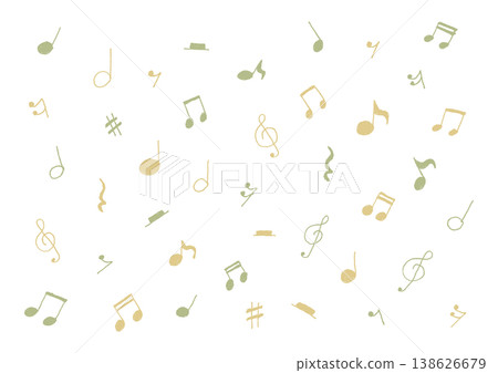 A set of simple, hand-drawn illustrations of musical symbols (yellow and green). 138626679