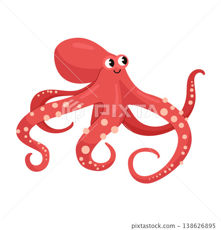 Cute red octopus cartoon character with tentacles isolated on white background Cute red octopus cartoon character with tentacles isolated on white background 138626895