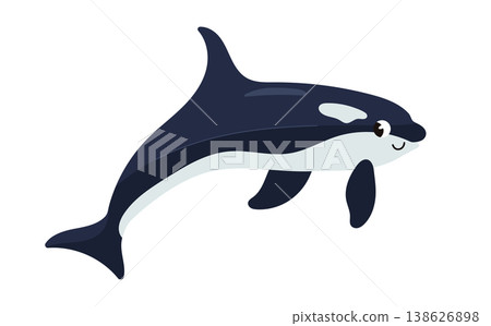 Cute killer whale orca cartoon character swimming isolated on white background 138626898
