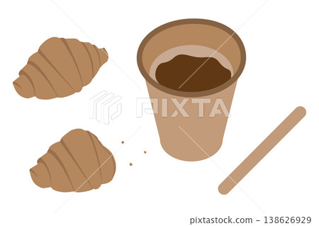 Takeaway coffee and croissants whole and bitten Breakfast to go Set Cafe food Minimalist flat design. Isolated Vector illustration Cafe Food Poster Media post or Promo banner, packing design elements Takeaway coffee and croissants whole and bitten Breakfast to go Set Cafe food Minimalist flat design. Isolated Vector illustration Cafe Food Poster Media post or Promo banner, packing design elements 138626929