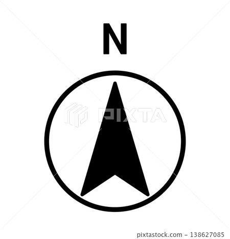 Directional symbols for maps and drawings; north-facing markers for real estate floor plans, guide maps, and architectural drawings. Directional symbols for maps and drawings; north-facing markers for real estate floor plans, guide maps, and architectural drawings. 138627085