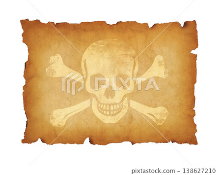 Old Pirate skull parchment scroll isolated on white Old Pirate skull parchment scroll isolated on white 138627210