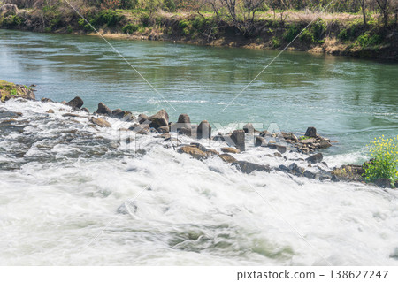 A rapid current flowing from the Misu Weir into the Uji River, Fushimi Ward, Kyoto City A rapid current flowing from the Misu Weir into the Uji River, Fushimi Ward, Kyoto City 138627247