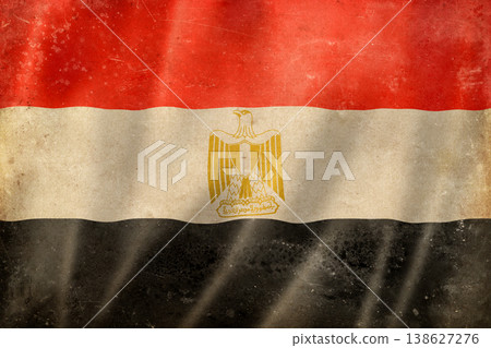 Old vintage flag of Egypt, worn and stained Old vintage flag of Egypt, worn and stained 138627276
