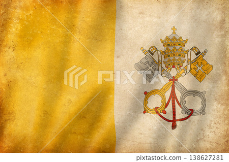 Old vintage flag of Vatican City, worn and stained Old vintage flag of Vatican City, worn and stained 138627281