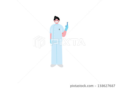 插圖：一位男牙醫手持牙刷 138627687