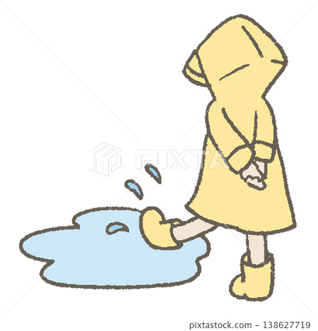 A girl in a raincoat and a puddle 138627719