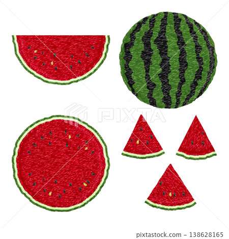 [Watermelon Set] Hand-embroidered illustration materials 138628165