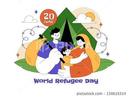 World Refugee Day Vector Illustration With Family Support, Shelter Tent, Helping Hands and Humanitarian Aid for Global Awareness Design World Refugee Day Vector Illustration With Family Support, Shelter Tent, Helping Hands and Humanitarian Aid for Global Awareness Design 138628324